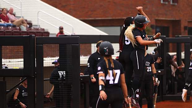 Mississippi State's Kylee Edwards celebrates her first inning home run Sunday against Alcorn State.